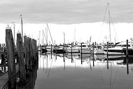 Port de Graauw en noir et blanc, lumière du soir sur Anne Hana