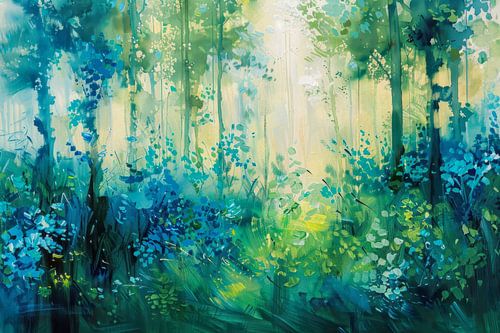 Abstract schilderij bomen en bladeren - Moderne serene wandkunst