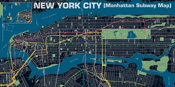 New York City, Night, Manhattan Subway Map by MAPOM Geoatlas