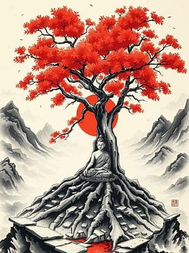 Boeddha / Boeddha Japanse inktschildering van MIROKKU
