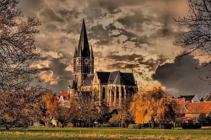 Church, Sunset, Thorn. Limburg, The Netherlands van Maarten Kost