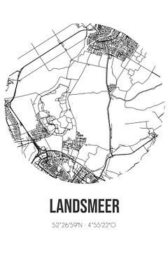 Landsmeer (Noord-Holland) | Landkaart | Zwart-wit van MijnStadsPoster