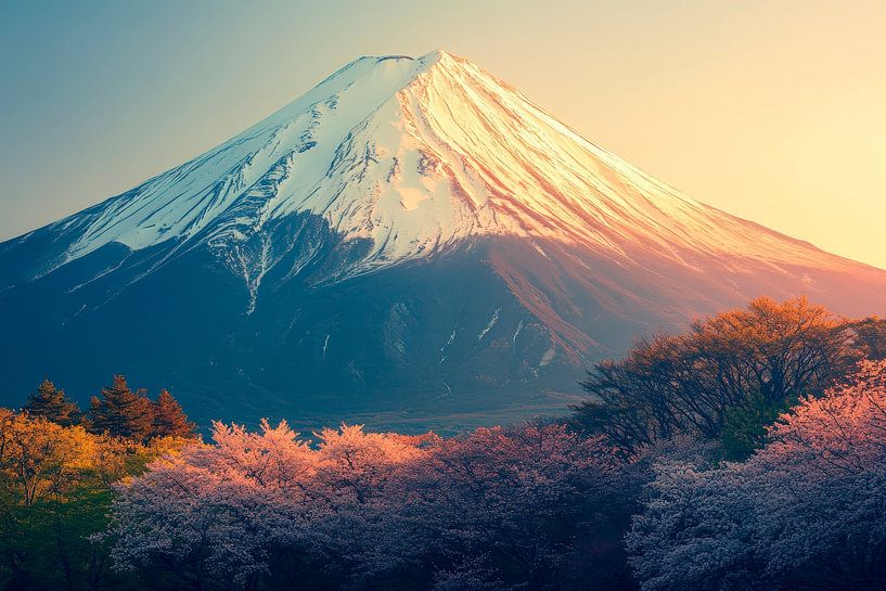 Snow-covered mountain at sunrise by Poster Art Shop
