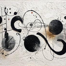 Black and White Abstract with Circles and Lines by Joriali Abstract