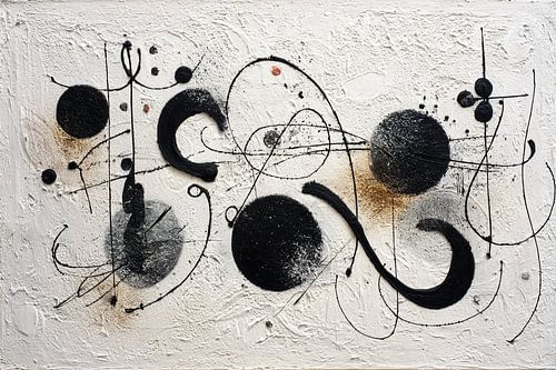 Abstrait en noir et blanc avec des cercles et des lignes sur Joriali Art abstrait