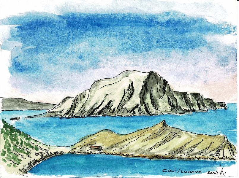 Kroatien - Insel Goli von Lukovo (oberhalb) aus gemalt - Veit Kessler 2002 von ADLER & Co / Caj Kessler