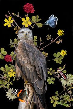 bloemen met vogel en vlinder van Dori Heijmans