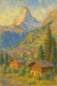 & du village de Zermatt Vue sur le Cervin – Art impressionniste suisse