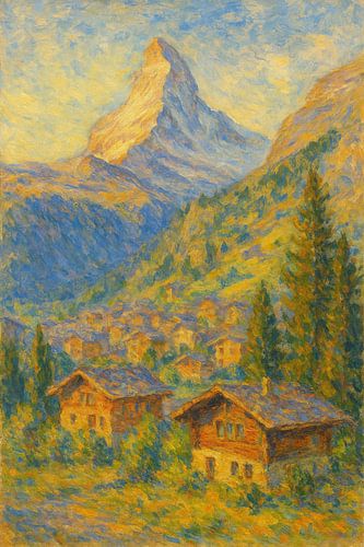 Zermatt Village & Matterhorn View – Zwitserse chalet Impressionistische kunst