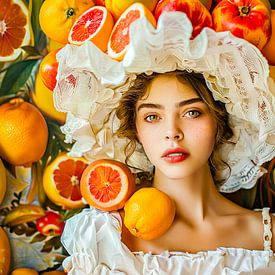 Woman with grapes and floral arrangement by ArtMomente