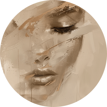 Modern en abstract portret in goud en aardetinten van Carla Van Iersel