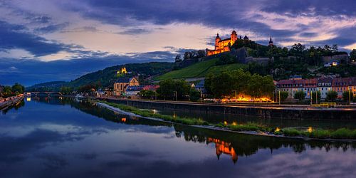 Panorama of Würzburg in evening light, Germany