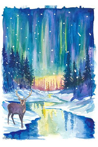 Le cerf silencieux sous la lueur des aurores boréales