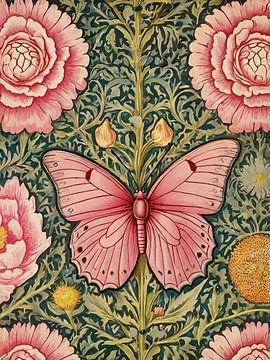 Pink Butterflies Style William Morris by TOAN TRAN