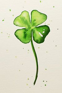 Het klavertje vier (aquarel schilderij bloemen planten klaverblad geluk liefde 4)