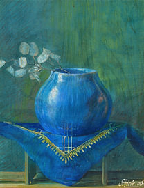 Stillleben mit einem Geldbaumzweig in einer blauen Vase, Egon Schiele