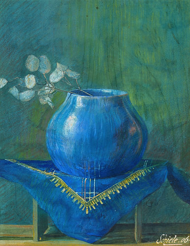 Still Life of a Moneyplant Branch in Blue Vase, Egon Schiele