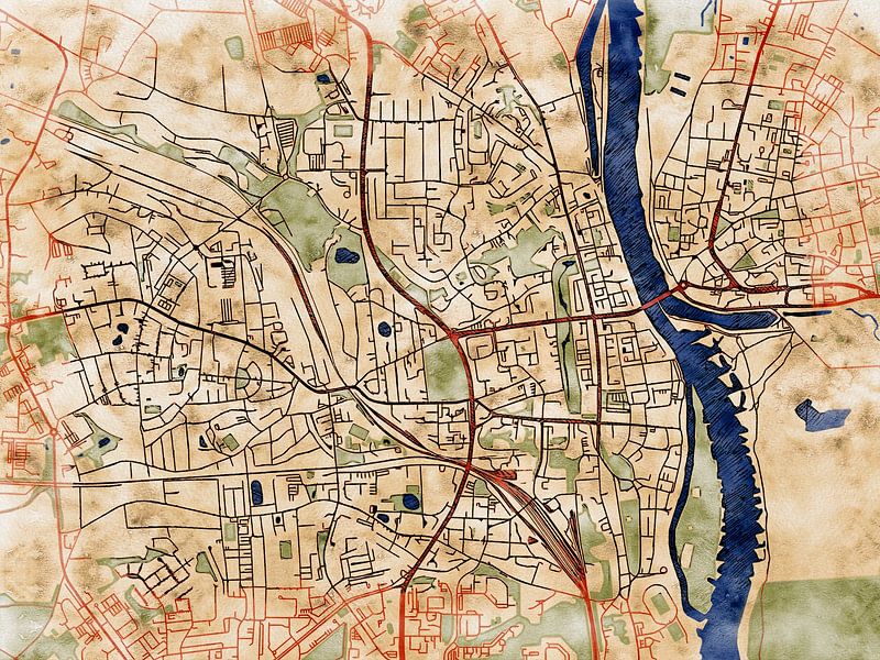 Map of Frankfurt am Oder with the style 'Serene Summer' by Maporia