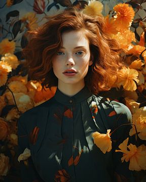 Modern portrait in shades of orange and green by Carla Van Iersel