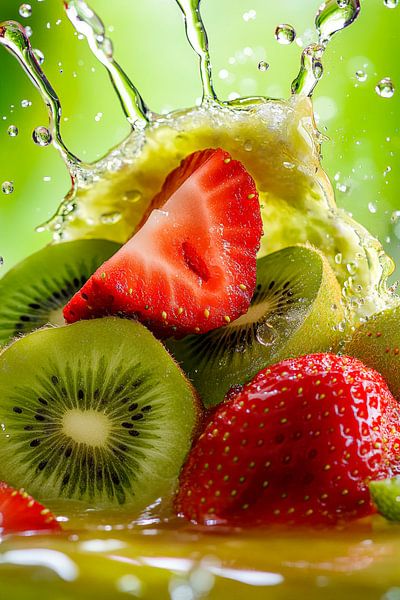 Fruchtiger Spritzer: Kiwi und Erdbeere von Poster Art Shop