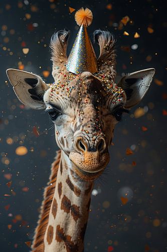 Grappige giraffe viert jaren 60 70 disco verjaardag met taart