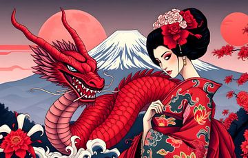 Geisha met draak van Egon Zitter