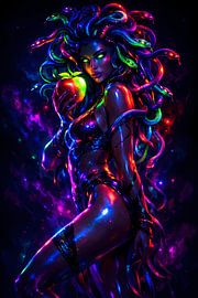 Neon Medusa with the Golden Apple by ButterflyPix