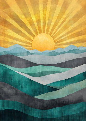 Zonsopgang over heuvels - vintage stijl