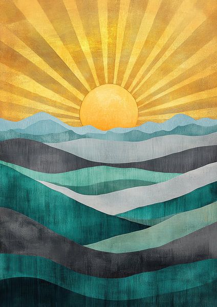 Sonnenaufgang über Hügeln – Vintage Stil von Niklas Maximilian