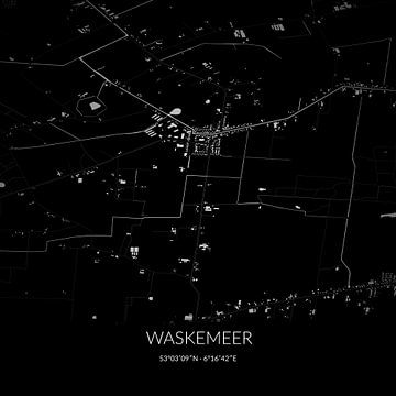 Zwart-witte landkaart van Waskemeer, Fryslan. van Rezona
