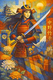 Gemälde der japanischen Kämpferin Nakano Takeko.