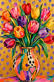 Tulpenpracht in Goud en Lila van Denise de wit-rodenburg