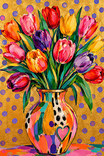 A Splendour of Tulips in Gold and Lilac