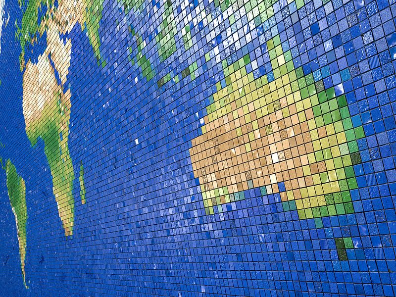 Wereldkaart mozaïek-: Australisch perspectief van Frans Blok