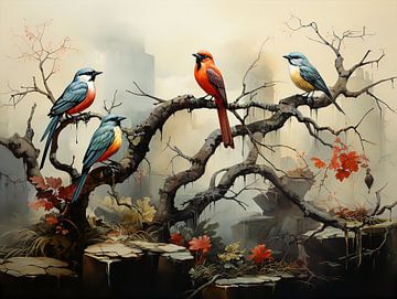 Vogels op een boom tak van PixelPrestige