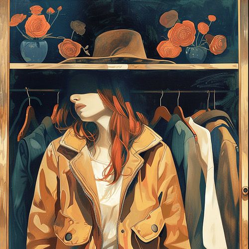 Young woman, wardrobe, red hair, mystery, anonymity
