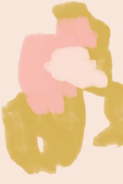 Abstract schilderij in pastelkleuren. Natuurlijk geel, roze, licht zalm. van Dina Dankers