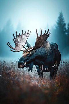 Majestätischer Elch im Nebel von Poster Art Shop