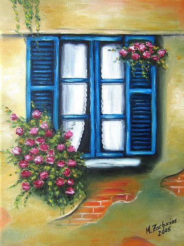 Blauw bloemenvenster
