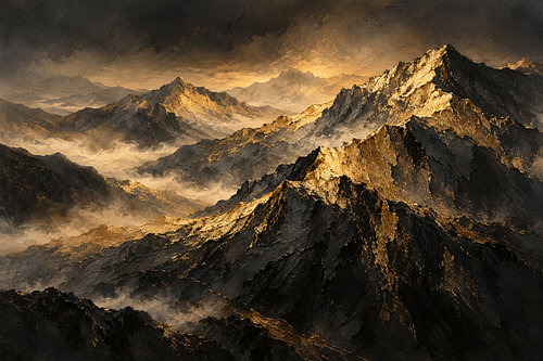 Painting: Black and Gold – Mountains in Golden Light