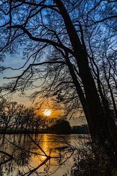 Soleil se reflétant dans l'eau du lac au coucher du soleil avec un beau paysage de nature à la saiso sur Alex Winter