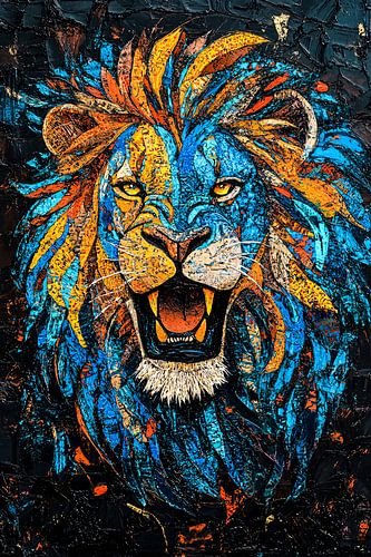 Kleurrijke abstracte leeuw schilderij