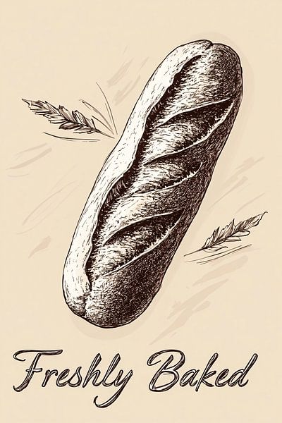 Baguette Strichzeichnung sepia Stil von Art & Soul Creations