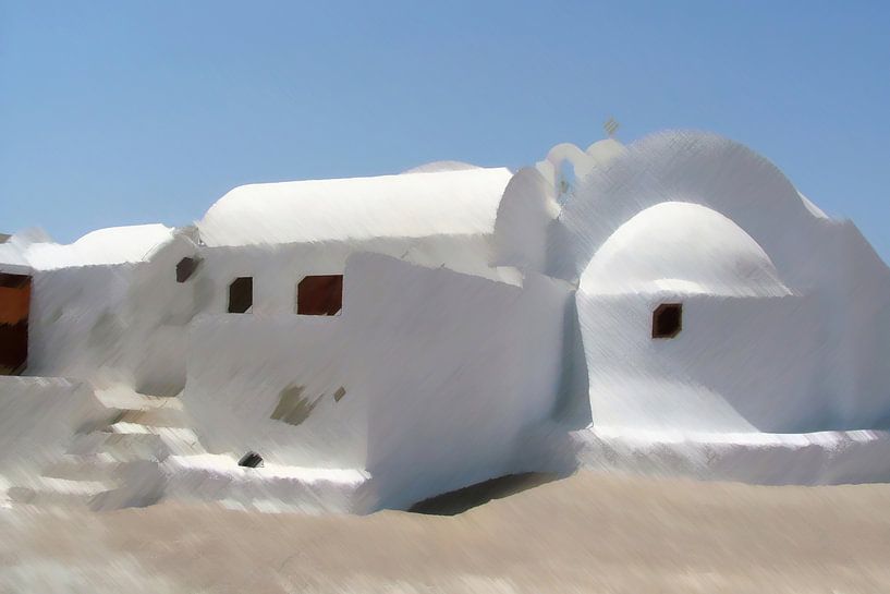 White houses and church on the Greek island of Santorini by Annavee