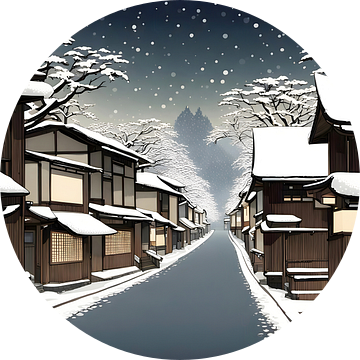 Oude Japanse stad in de sneeuw