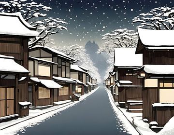 Ancienne ville japonaise sous la neige