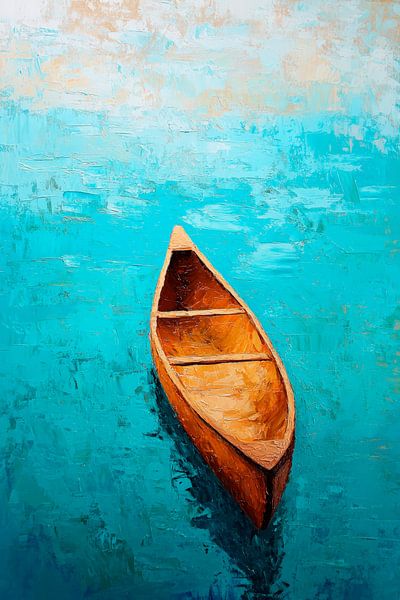 Lonely canoe on blue water by Poster Art Shop