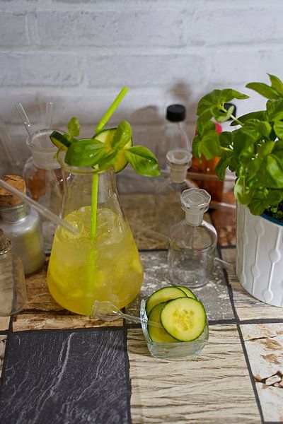 Cucumber gin basil cocktail in flask by Babetts Bildergalerie