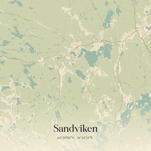 Alte Karte von Sandviken, Schweden.