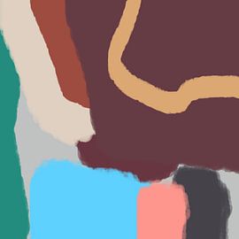 Retro 70s Pastell abstrakte Kunst in braun, blau, grün, rosa von Dina Dankers